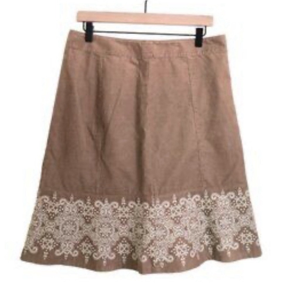 Ann Tylor Women Midi Skirt Size 6 embroidered Trim corduroy  Zipper‎ Lightweight